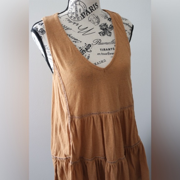 Anthropologie Malaga Tunic Top Tank Ochre Eyelet Blouse Gold Small S - Picture 11 of 12